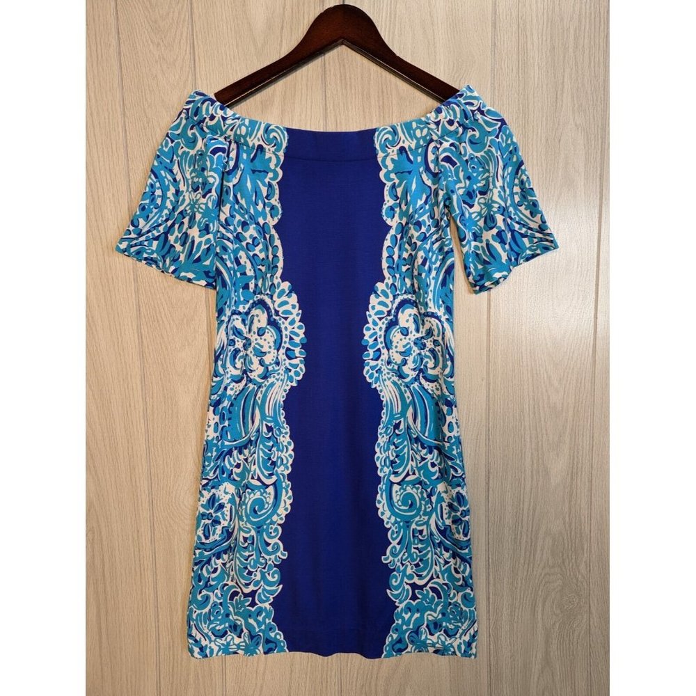 Lily Pulitzer Dress Shift Engineered print Sea Blue Size XXS Off the Shoulder - Picture 1 of 5